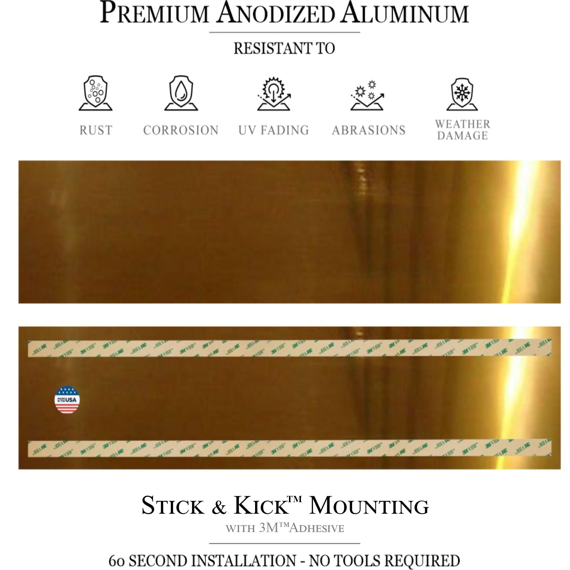 Placa de patada de puerta - Aluminio anodizado - Montaje autoadhesivo industrial (8 x 32 pulgadas, latón brillante)