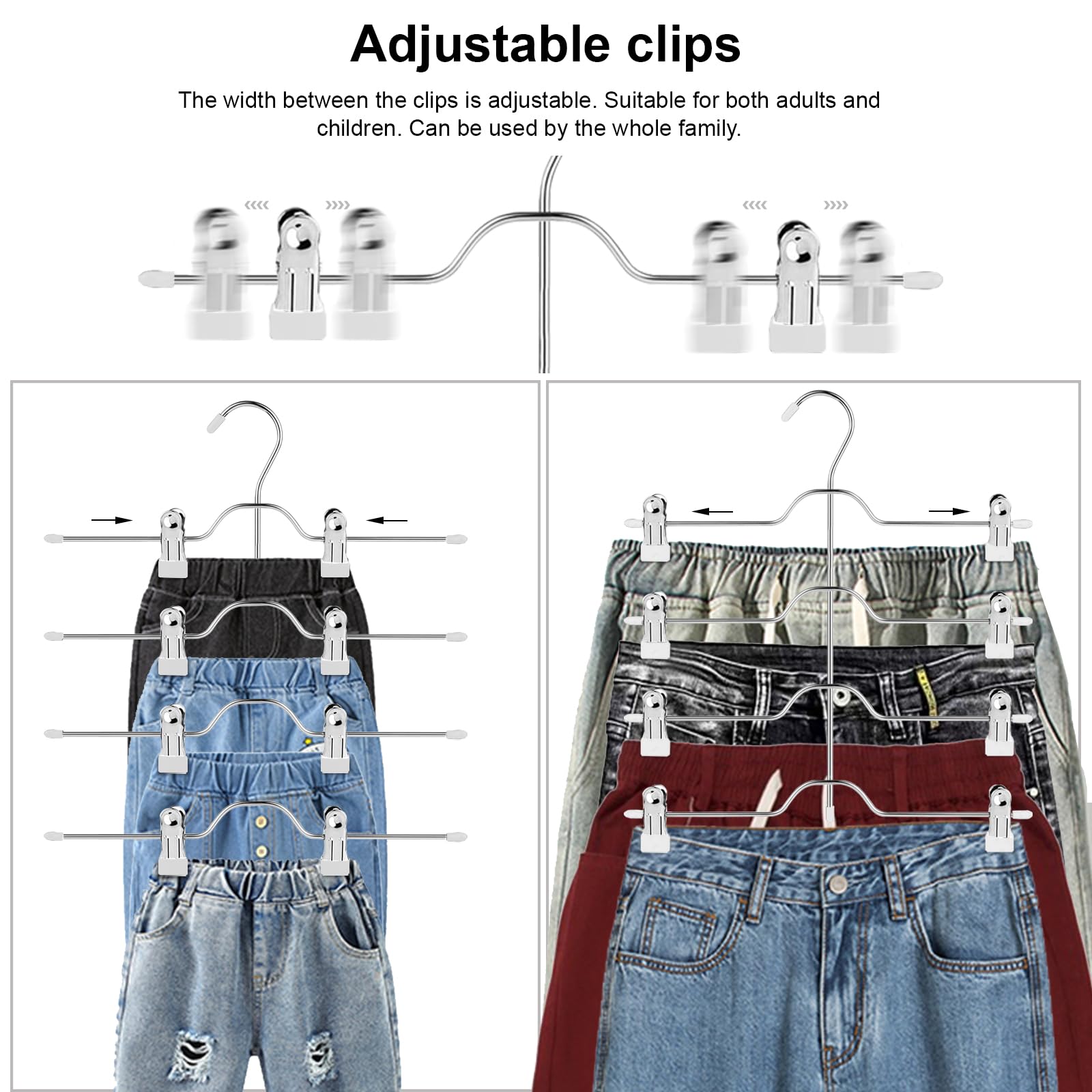 Set 3 Grucce Con Pinze Per Pantaloni | Metalliche Cromate | Antiscivolo | Salvaspazio | 32x35 Cm