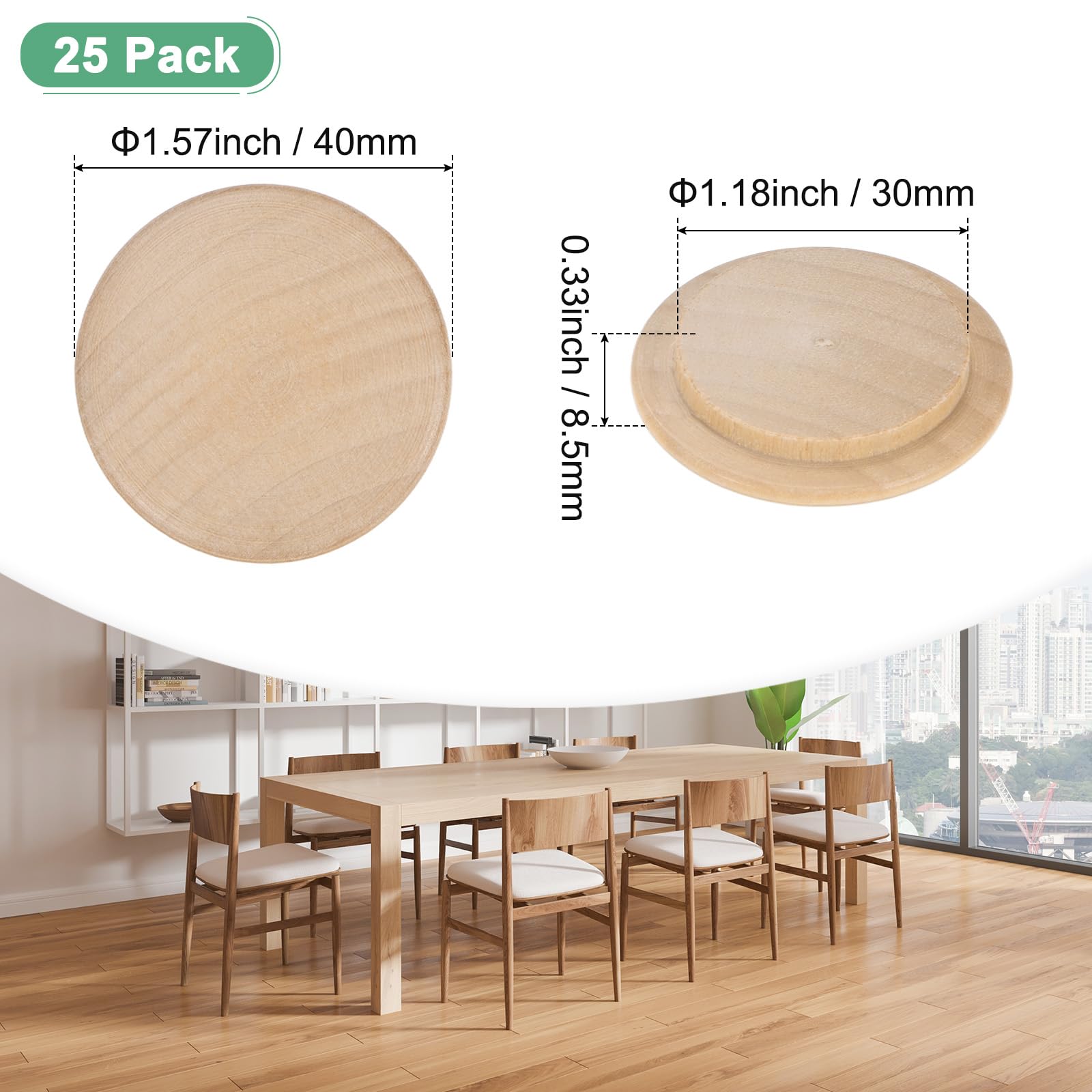 M METERXITY 25-Pack Wood Plugs for Screw Holes 40 x 30mm Beech Button Wood Top Plugs for Furniture/Stair/Chair/Craft - Image 3