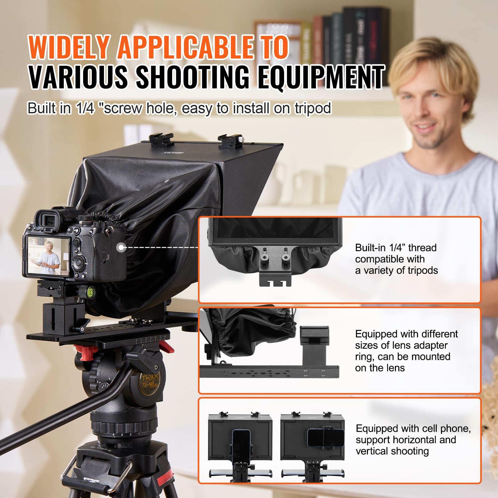 VEVOR Teleprompter, 33,02cm Alu, Bodentyp mit einstellbarem Winkelspektroskop, Fernbedienung, für YouTube, Twitch, Zoom, unterstützt DSLR/Webcam/Smartphone, für Videoaufzeichnung/Live-Streaming