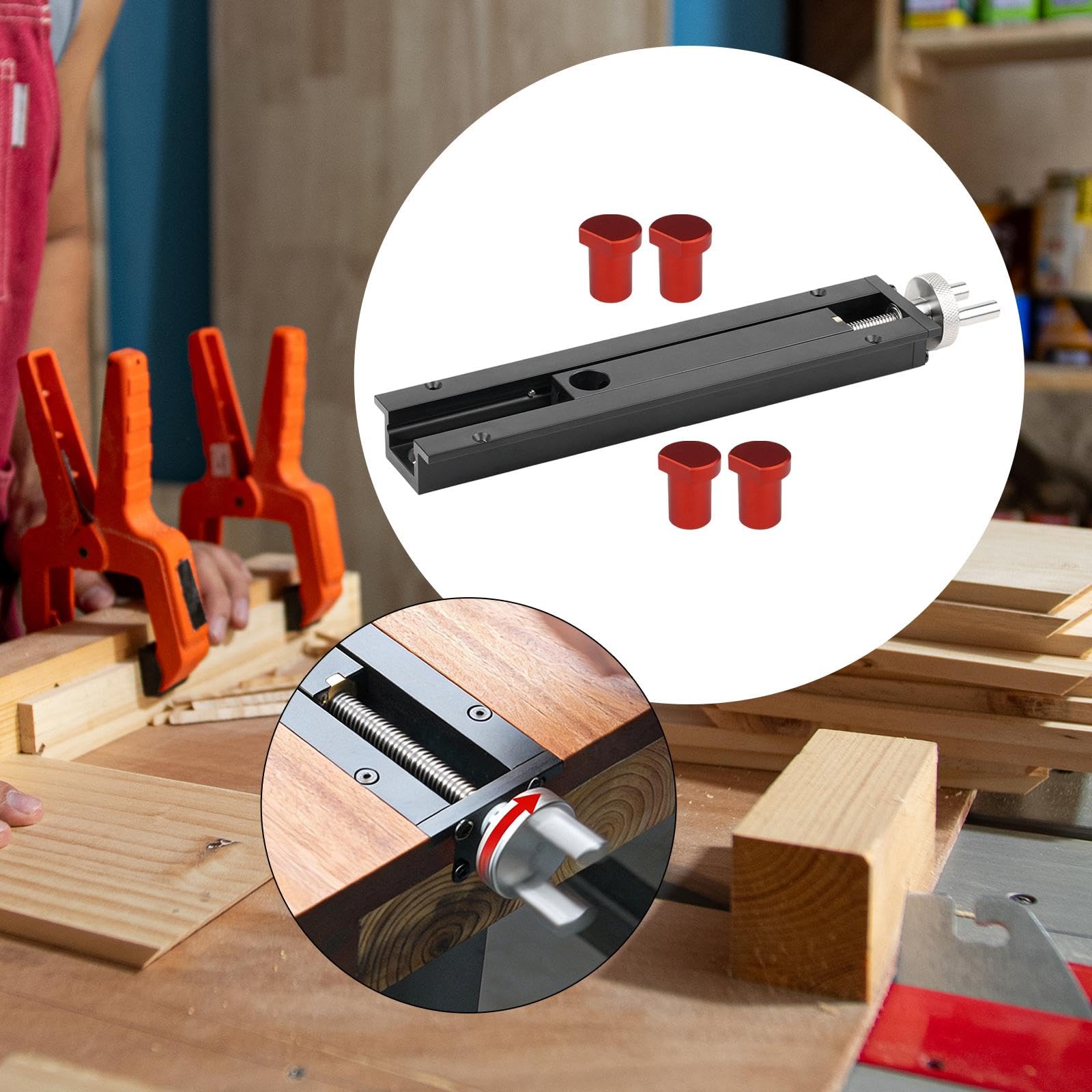 Generic Tornillo de Banco Multifuncional para Sujetar Madera, Fabricado en Aleación de Aluminio con Accesorios Ergonómicos, Adecuado para Uso Profesional, Tapones Rojos