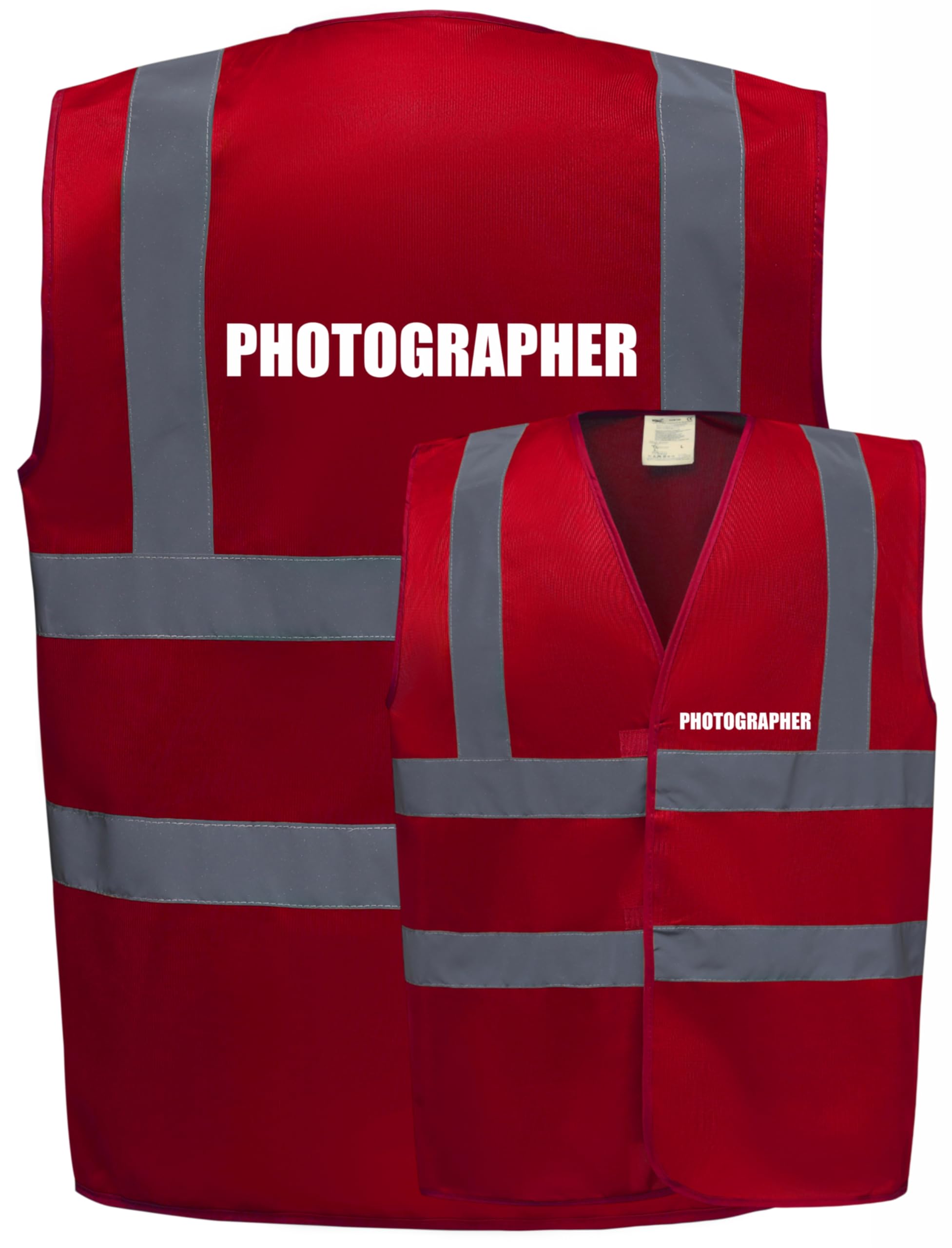 RED Hi Vis vest PHOTOGRAPHER Vest Waistcoat Safety Vest Large