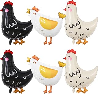 6Pcs Chicken Themed Balloons, Chicken Party Decorations Balloons Large Chicken Foil Balloon for Birthday Baby Shower Farm Animal Chicken Themed Party Decorations Supplies