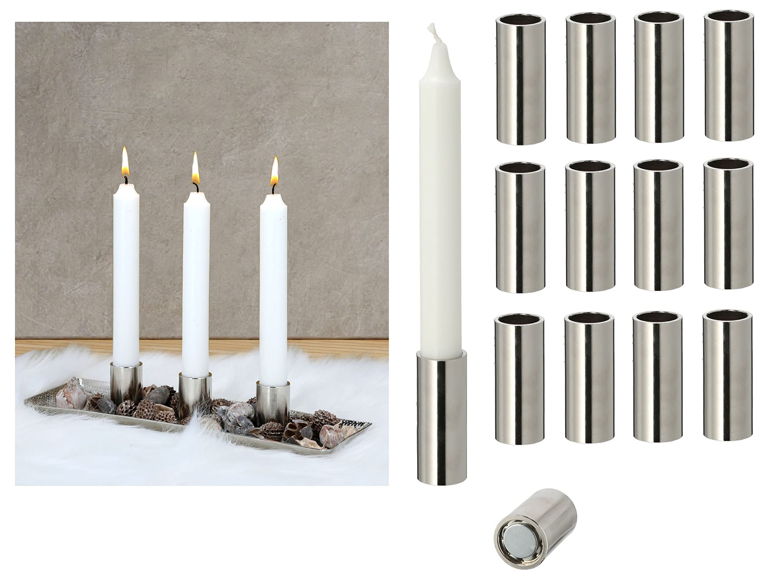 Novaliv 12 x magnetyczny świecznik metalowy srebrny 2,5 x 5 cm Boże Narodzenie misa dekoracyjna dekoracja stołu talerz na świece patera dekoracyjna patera na świecę sandic chic świecznik stołowy wieniec adwentowy
