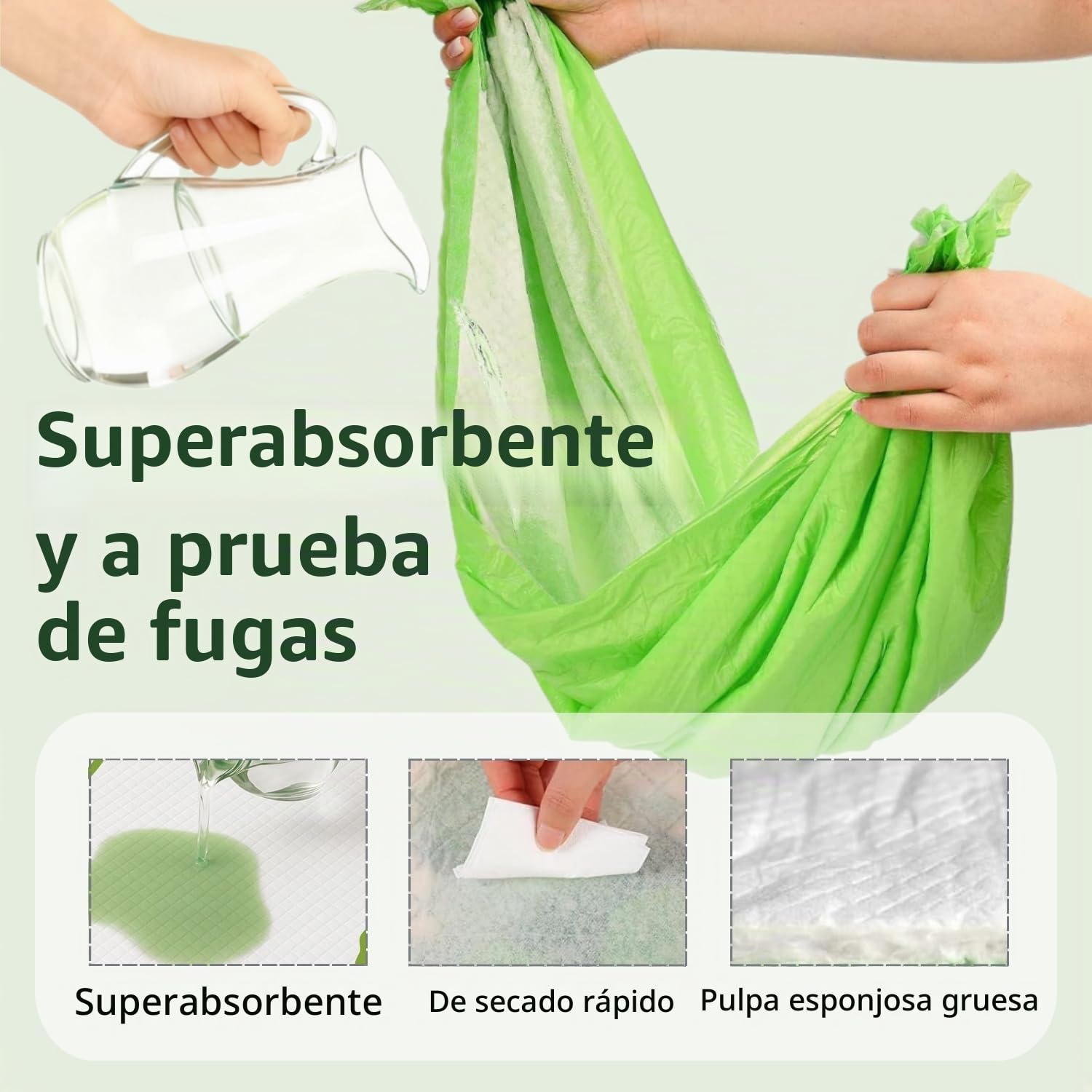 Almohadillas de Adiestramiento para Mascotas Extra Grandes 90x60cm, Mascotas Empapadores Desechables Verdes, Diseño de 5 Capas a Prueba de Fugas, para Perros/Cachorros/Gatos/Conejos (50 Piezas)