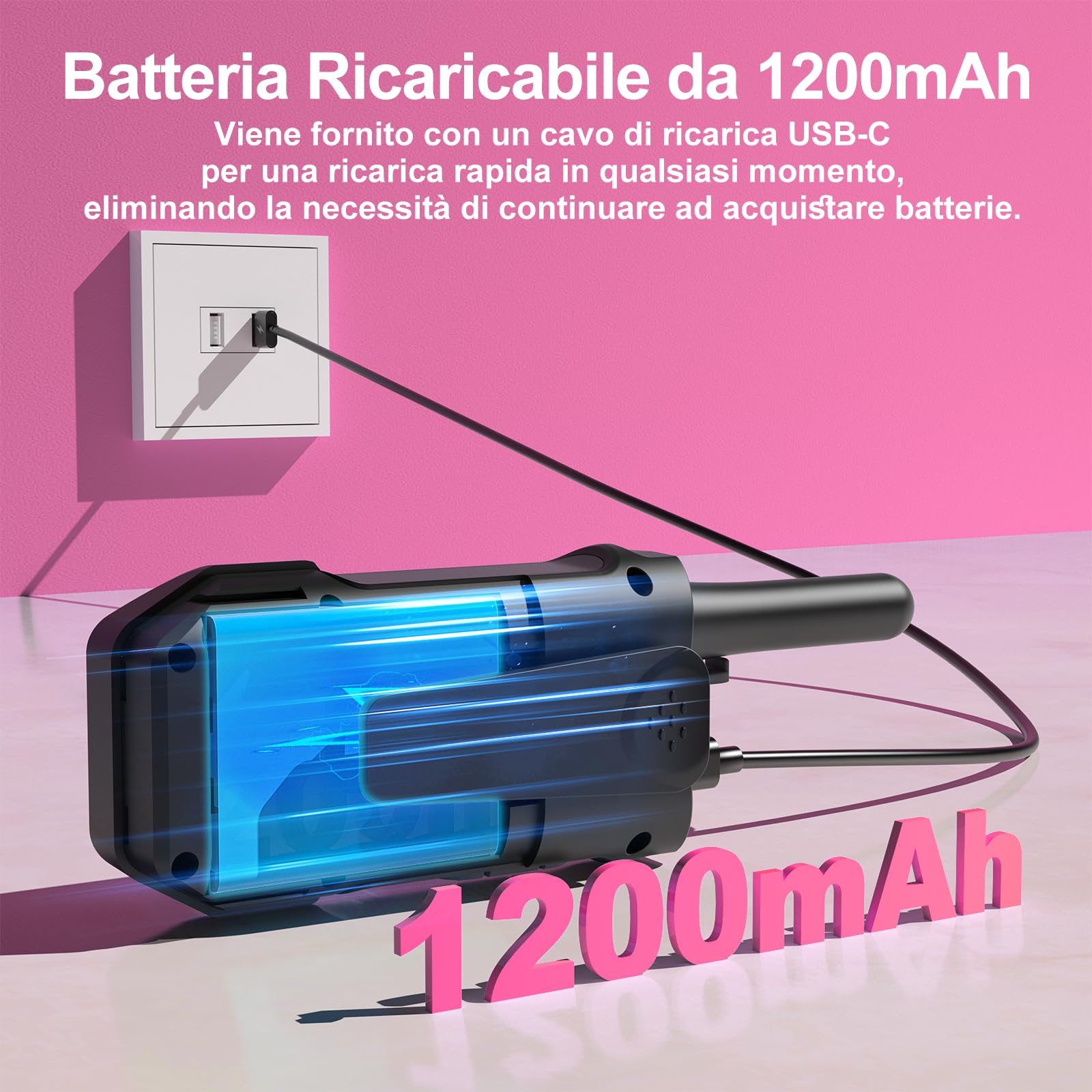 Walkie-Talkie Ricaricabili, Walkie Talkie per Bambini Adulti, con 1200mAh Batteria al Litio, Ricetrasmittenti 16 Canali VOX a Lungo Raggio, Walki Talki per Regalo, Campeggio, Escursioni