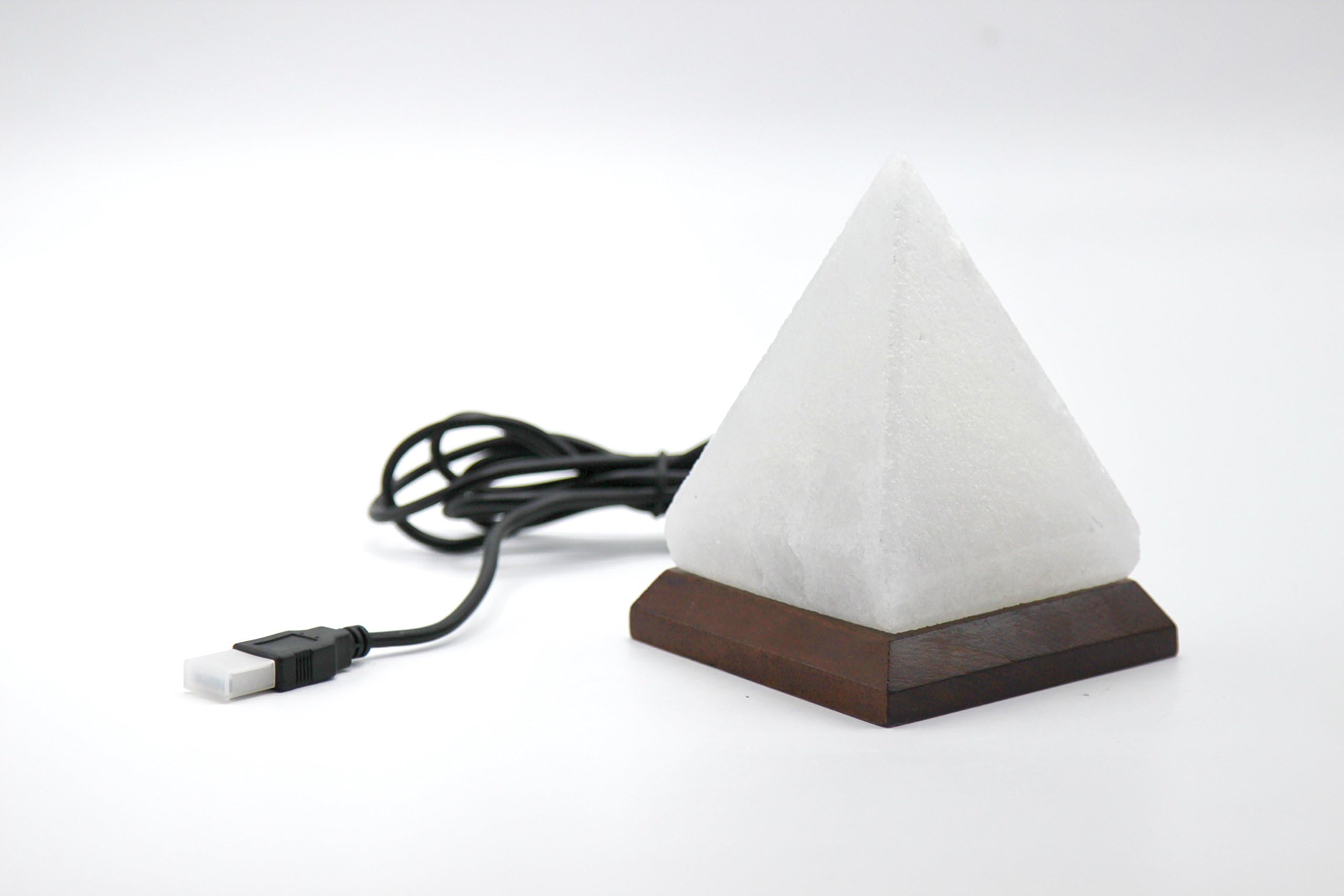Himalayan Salt Lamp- Pyramid Shape- Salt Light- Salt Crystal Lamp- Himalayan Lamp with USB Power Cord- Special Cut Neem Wooden Base great as Desk Lamps- Himilian Salt Lamp- Salt Rock Lamp