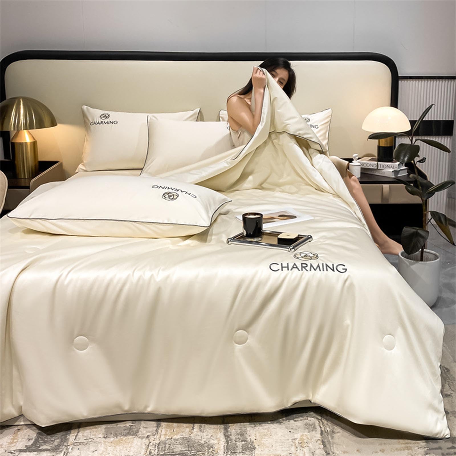 SHAIRMB Summer Simple Ice Silk Quilt, Washable Ice Silk Simple Air Conditioning Comfoter Quilt Blanket, Blanket Air Conditioning Quilts for Sleeping, for All Ages and Skin Types,L,200X230cm