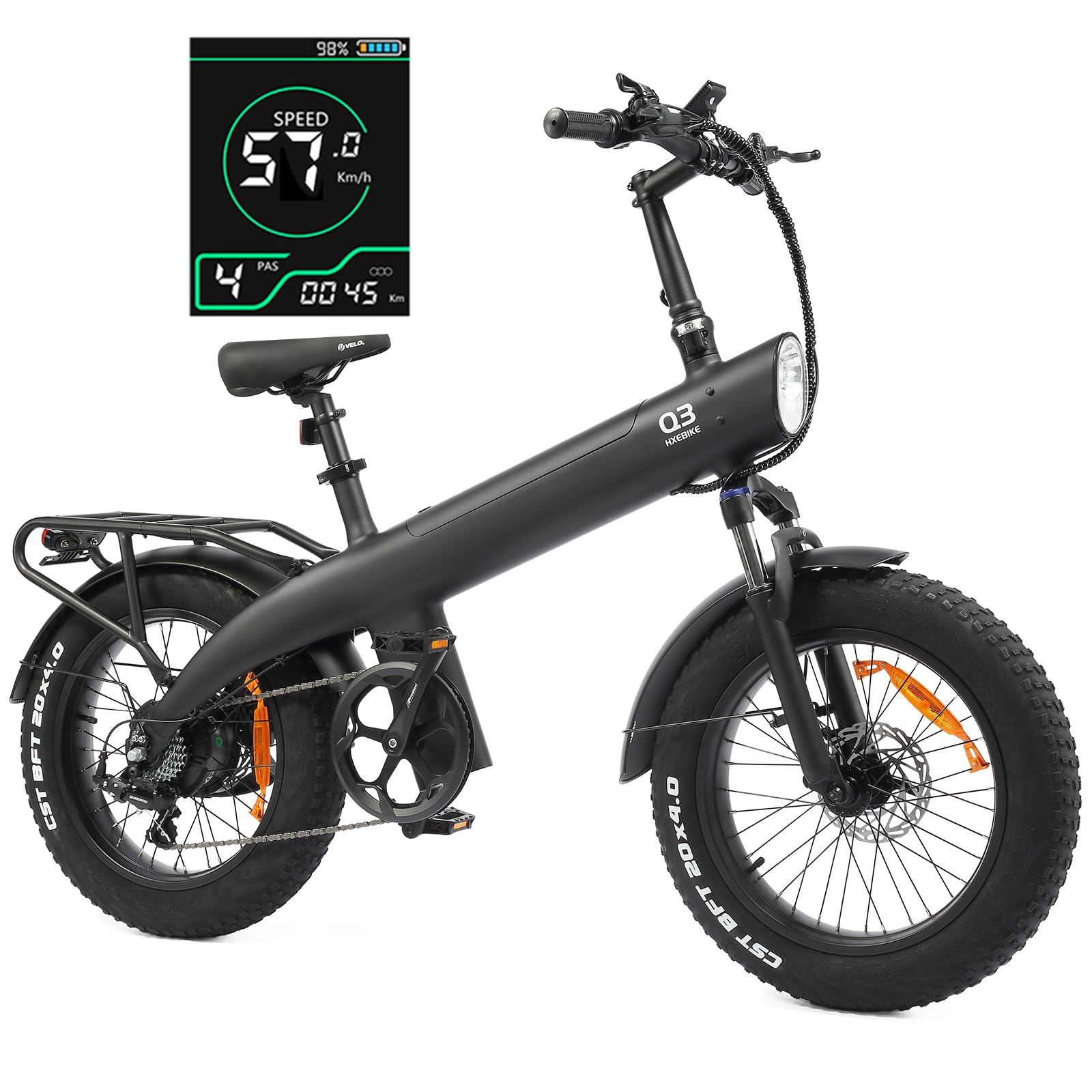 HX Q3 Bicicleta Eléctrica Urbana Adultos,Motor 115 NM, 20" Fat Bici Eléctrica, Batería 20-40Ah,Autonomía 80-120 Km,7 Velocidades, Frenos Hidráulicos
