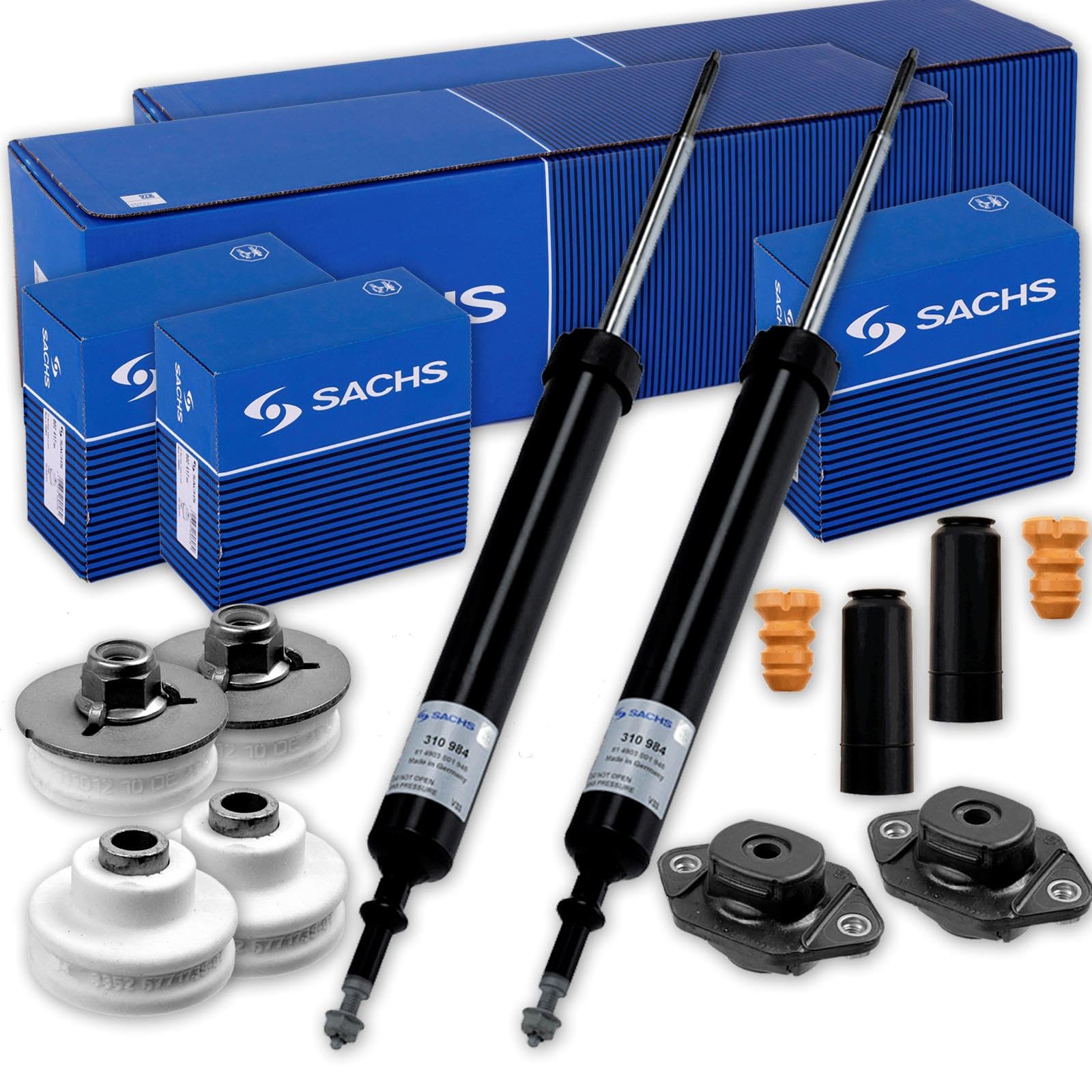 2x Sachs Stoßdämpfer+Domlager Schutz Kit hinten | passend für 1er E81 87 Kompatibel mit 1 (E81),1 (E87)