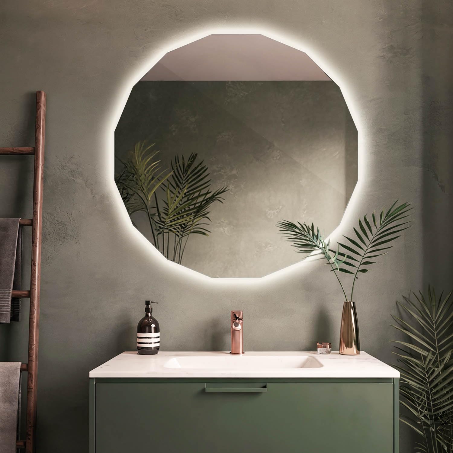 Generisch Wandspiegel Mit Licht 80x80 Polygonaler Badezimmerspiegel Rahmenlos Beleuchtung LED für Bad Wohnzimmer Schlafzimmer Flur Moderne Spiegel für Zuhause oder Büro Einzigartiger Form