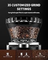 Vista 4 de Molinillo de café con rebabas cónicas, molinillo eléctrico de granos de café para moler preciso, 35 ajustes, selector de 2 a 12 tazas, diseño