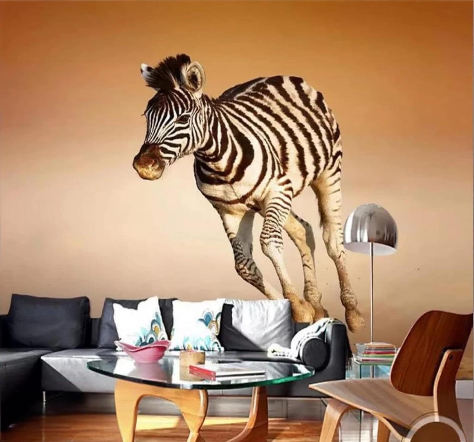 Minimalist Three Dimensional Running Zebra Personalised 3D Wallpaper Easy Install Feature Office Living Room Sofa Bedroom TV Background Wall Decoration-350cm×256cm