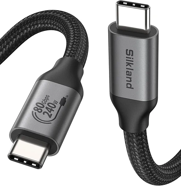 Silkland 80Gbps USB 4 Cable for Thunderbolt 5 Cable 4FT, [USB-IF Certified] 120Gbps Bandwidth for 16K/Dual 8K, 240W, Braided USB C Video Cable Compatible Thunderbolt 4/5, SSD, MacBook M4 Pro,Dock