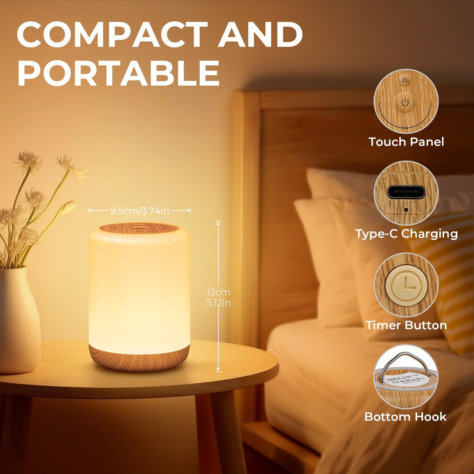 Lampka Nocna LED dla Dzieci Dotykowa,256 RGB ściemniana i 3 trybami,ładowanie przez USB,Dotykowa lampka nocna bateryjna,z funkcją timera i pamięci,Dotykowa lampka nocna,do sypialni,salonu