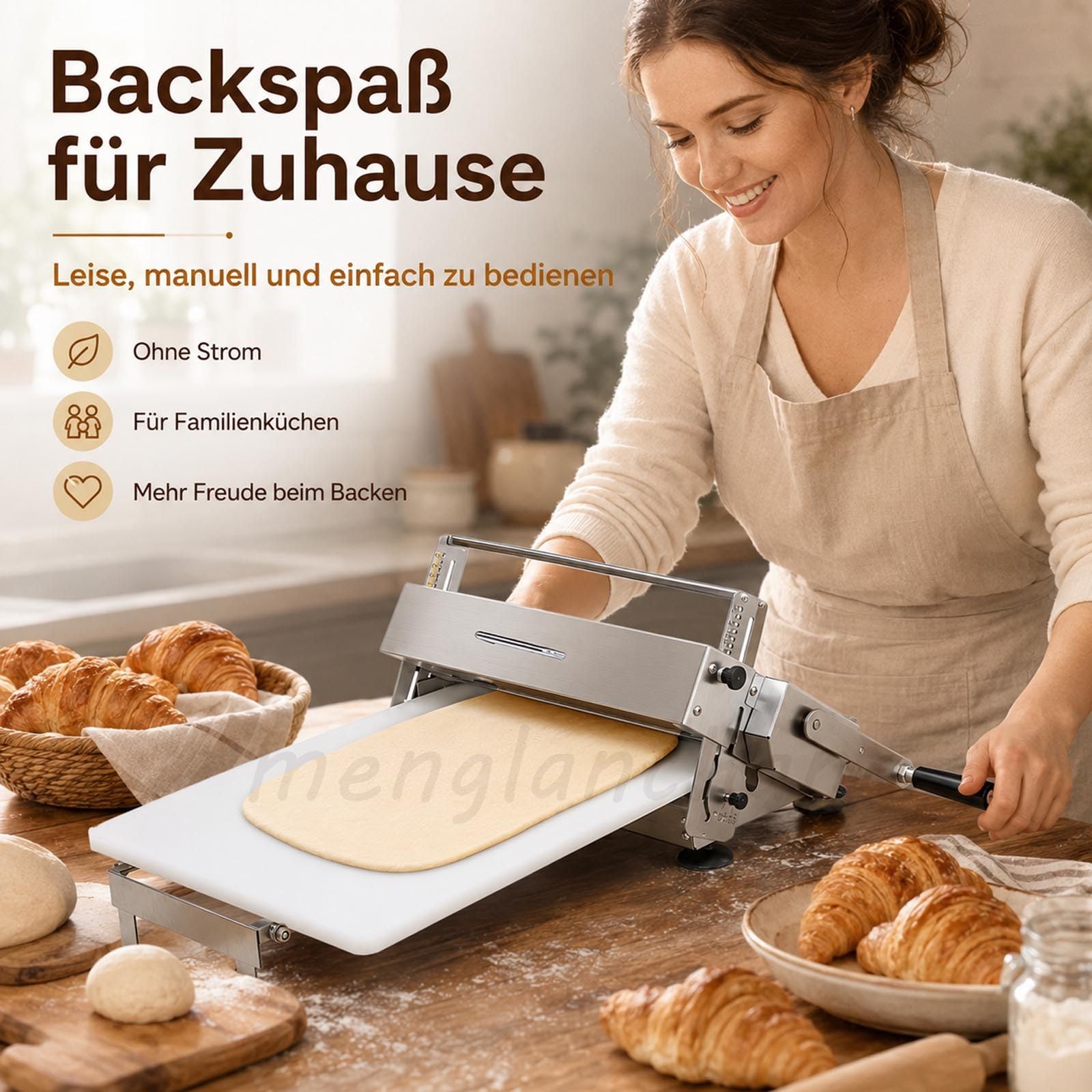 Teigausrollmaschine Edelstahl Gewerbliche/Heim, Manuelle Faltbare Ausrollmaschine Mit 0-25mm Einstellbarer Dicke FüR BläTterteig, Fondant, Pizza, Croissants Und Konditoreien Modell300