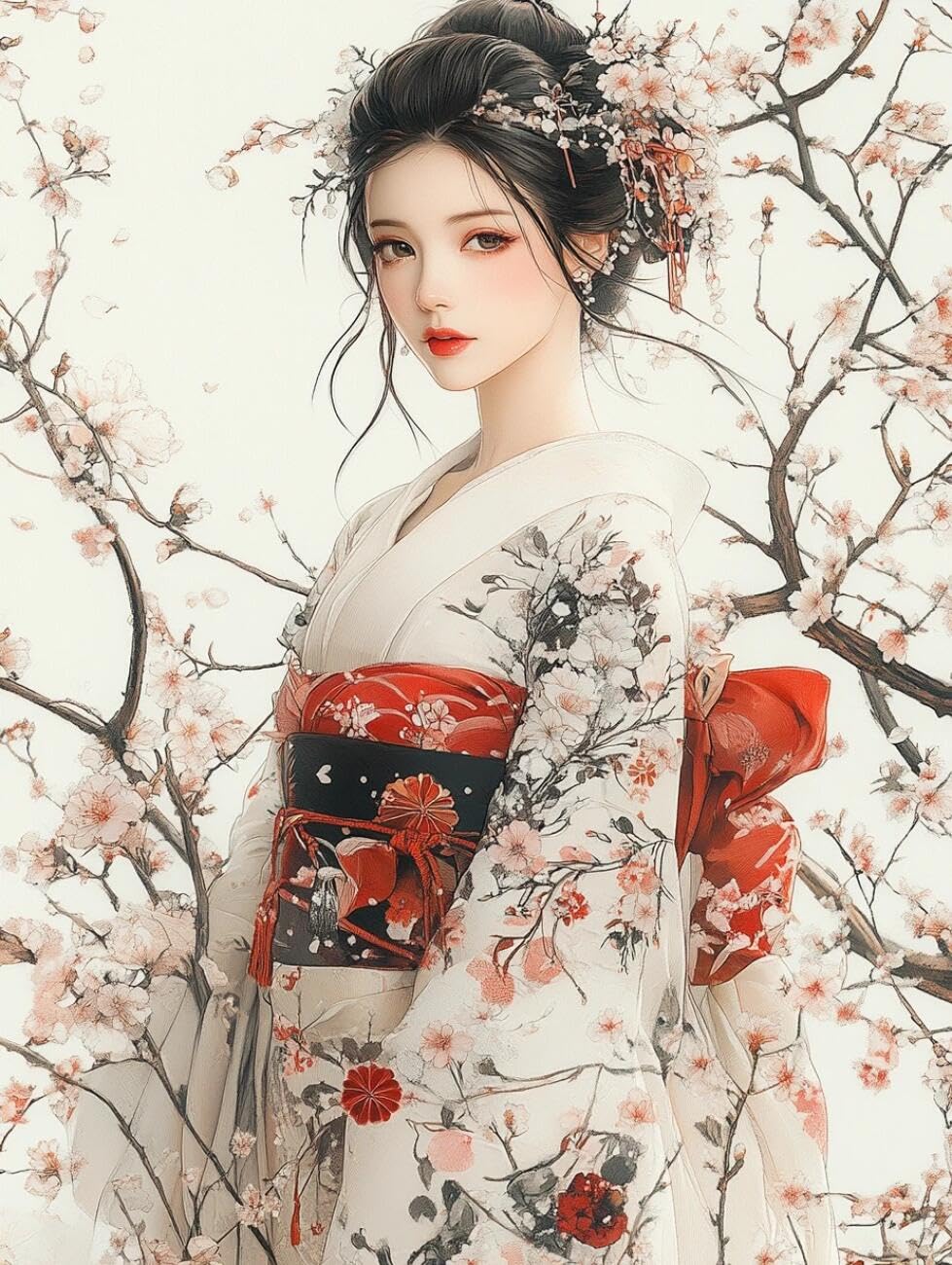 RKFLGEW 14CT Printed Cross Stitch Kits Kimono-Clad Women and Flowers DIY Embroidery for Adults Beginner Needlework Kit with Patterns Needlepoint Art 40x50cm