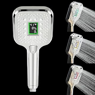 Duschkopf mit Temperaturanzeige, Durchflussanzeige, Verbrauchsanzeige, 3 Duschmodi Duschkopf Temperatur mit LED Beleuchtung, LED-Digitaldisplay, Batteriefrei