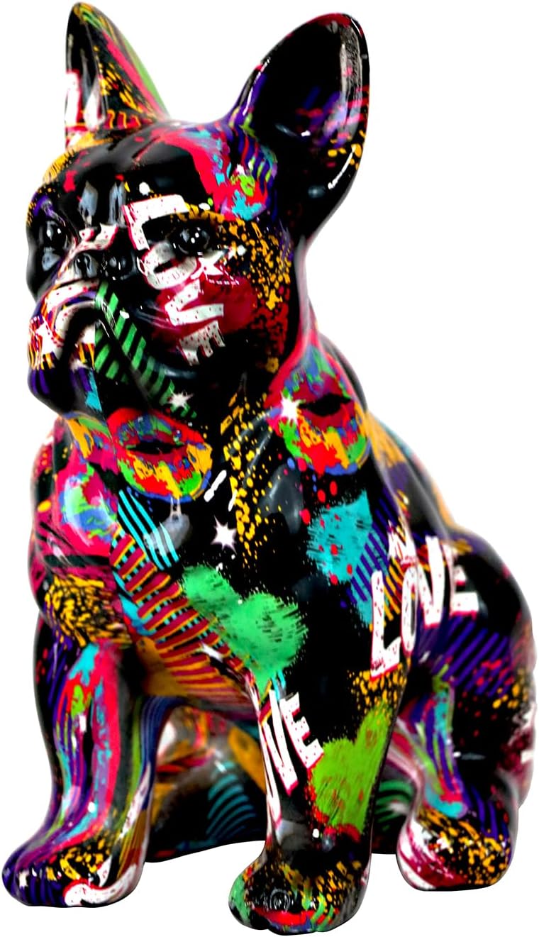 Pour Paint French Bulldog Statue Sculpture Animal Dog Art Figurine Home Decor Decoration for Living Room Bedroom Book Shelf TV Cabinet Desk Table Top Centerpieces Ornaments (B2)