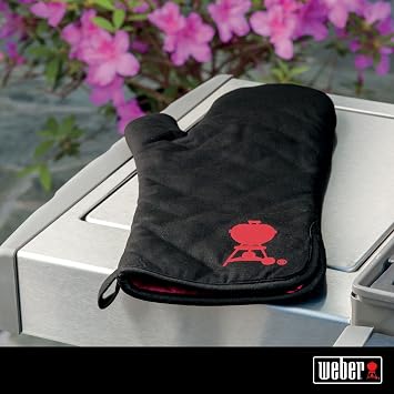Weber Barbecue Mitt Black Cotton Grill Mitt with Red Kettle Embroidery, Foldable Cuff, OneSizeFitsMost
