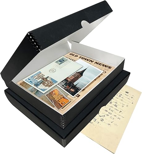 Miniatura 8 de Lineco Caja de almacenamiento tipo folio, diseño de concha, 9.5 x 12.5 x 1.75 pulgadas, cartón de archivo, conserva fotos, tarjetas, revistas,