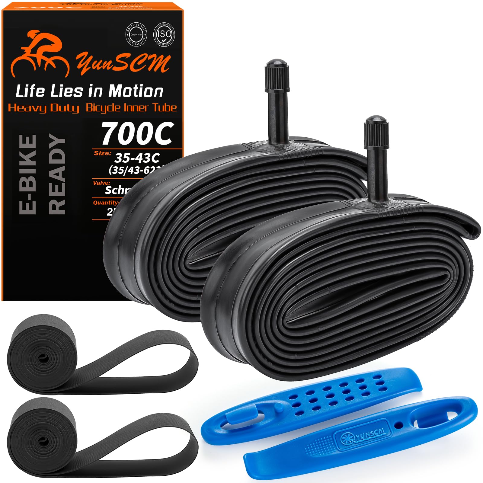 Photo 1 of 2-PCS 700C Heavy Duty Bike Tire Tubes 700 x 35C 700x38C 700x40C 700x42C Bicycle Inner Tubes (35/43-622) with 2 Rim Strips Compatible with 700x35C/38C/40C/42C Tire Tubes AV32mm Schrader Valve