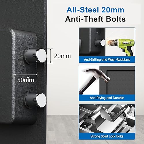 Miniatura 21 de PATRON Pequeña caja fuerte para dinero con código y llaves, mini caja fuerte sólida para niños con teclado digital de seguridad electrónico