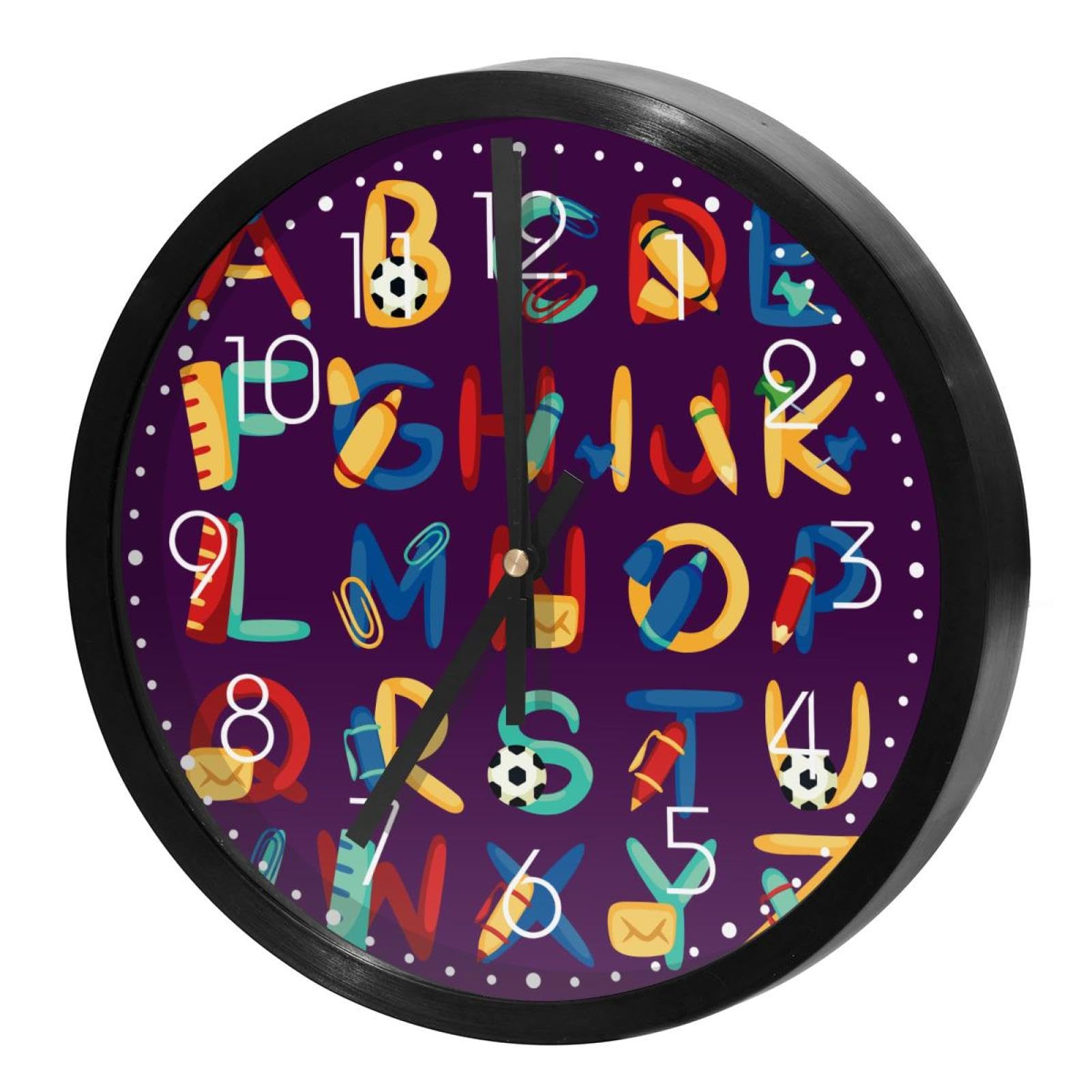 Horloge murale silencieuse violet foncé design alphabet pour chambre