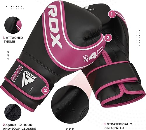 Miniatura 10 de RDX Guantes de boxeo para niños, guantes de entrenamiento junior de 6 onzas y 4 onzas, palma ventilada de cuero Maya Hide, Muay Thai Sparring MMA