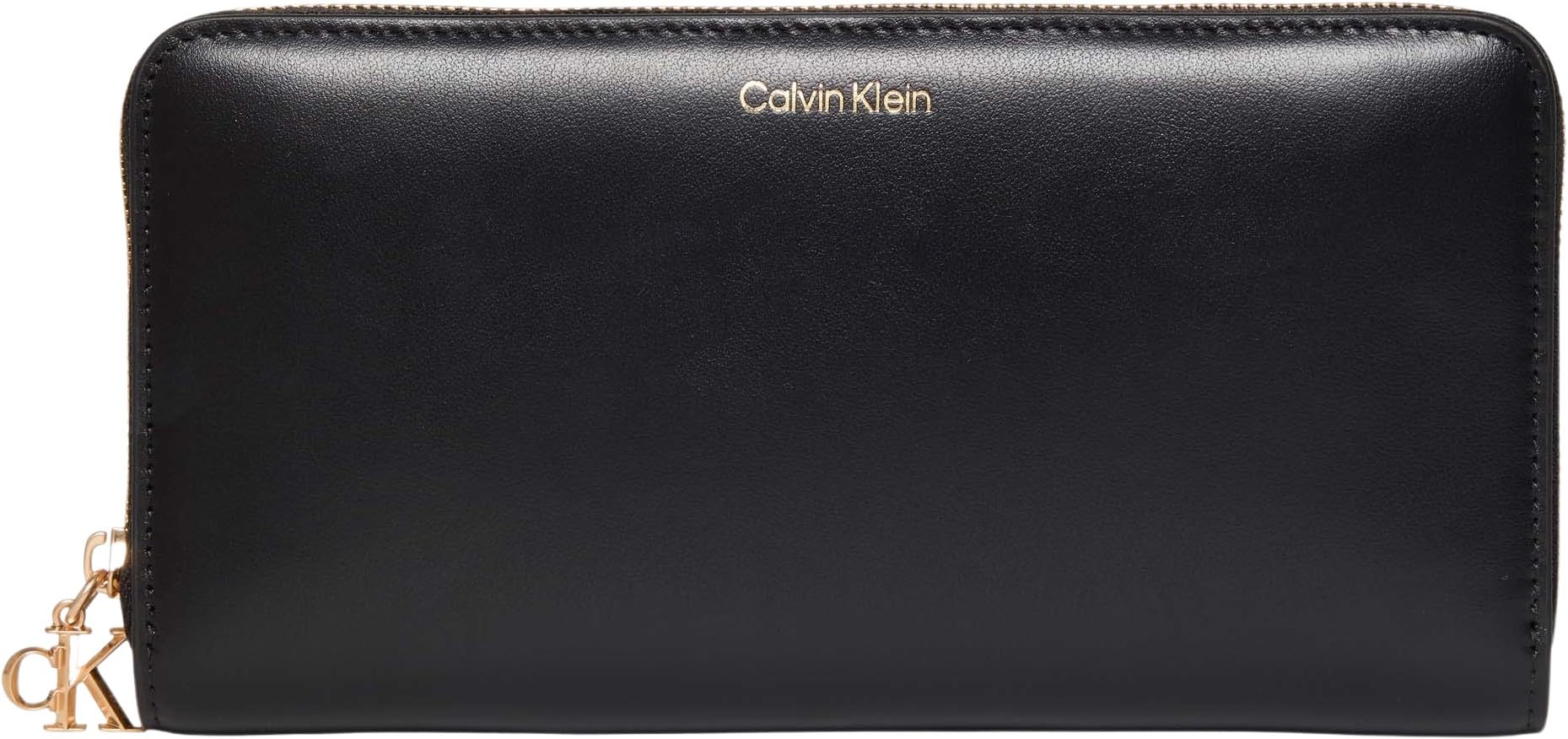 Calvin Klein Cartera Mujer Large Zip Around con logotipo, Negro (Black), Talla Única