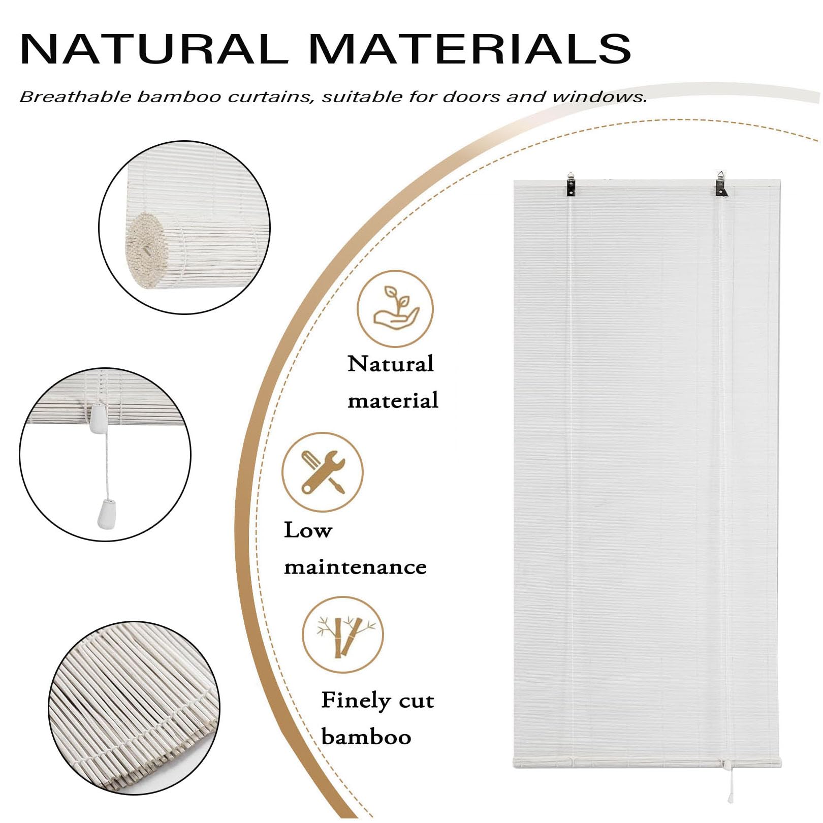 110x110cm Store Enrouleur Occultant en Bambou Blanc,Protection UV | Naturel Respirant Store Filtrant la lumière pour fenêtre Balcon,Rideau de séparation pour Salon Bureau Salle de thé