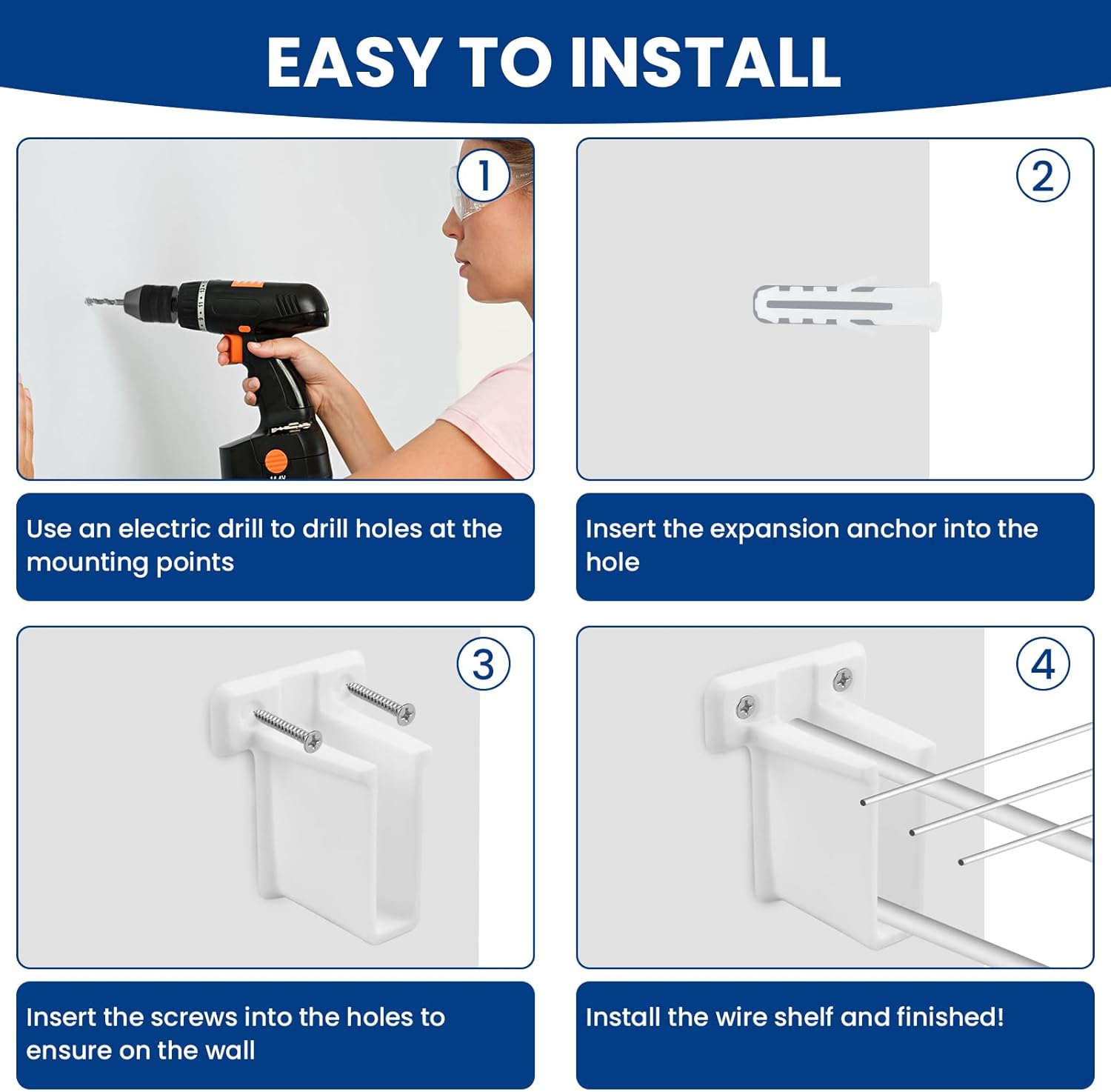 4 Pcs Wire Shelf End Bracket, White Plastic Wall Mount Closet Shelves Brackets for Shelves Closet, Comes with Fasteners