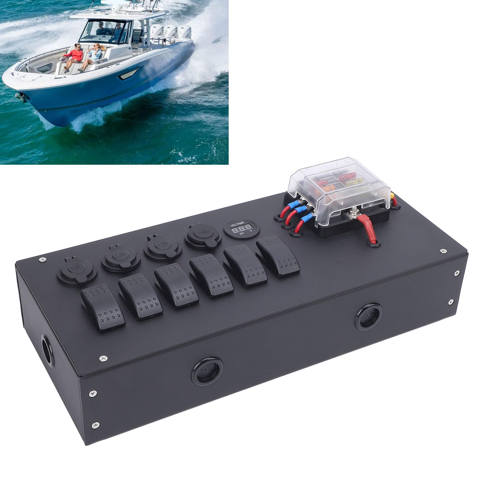 Skrzynka Kontrolna Zasilania Akumulatora Kempingowego, z Podwójnym Napięciem Wyłącznik Zasilania Woltomierz Wyjście USB do Samochodu RV Truck DC12 24V