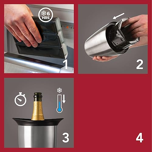 Miniatura 5 de Vacu Vin Enfriador de champán Enfriador de botellas activo de acero inoxidable Incluye funda de refrigeración extraíble Mantiene el champán frío