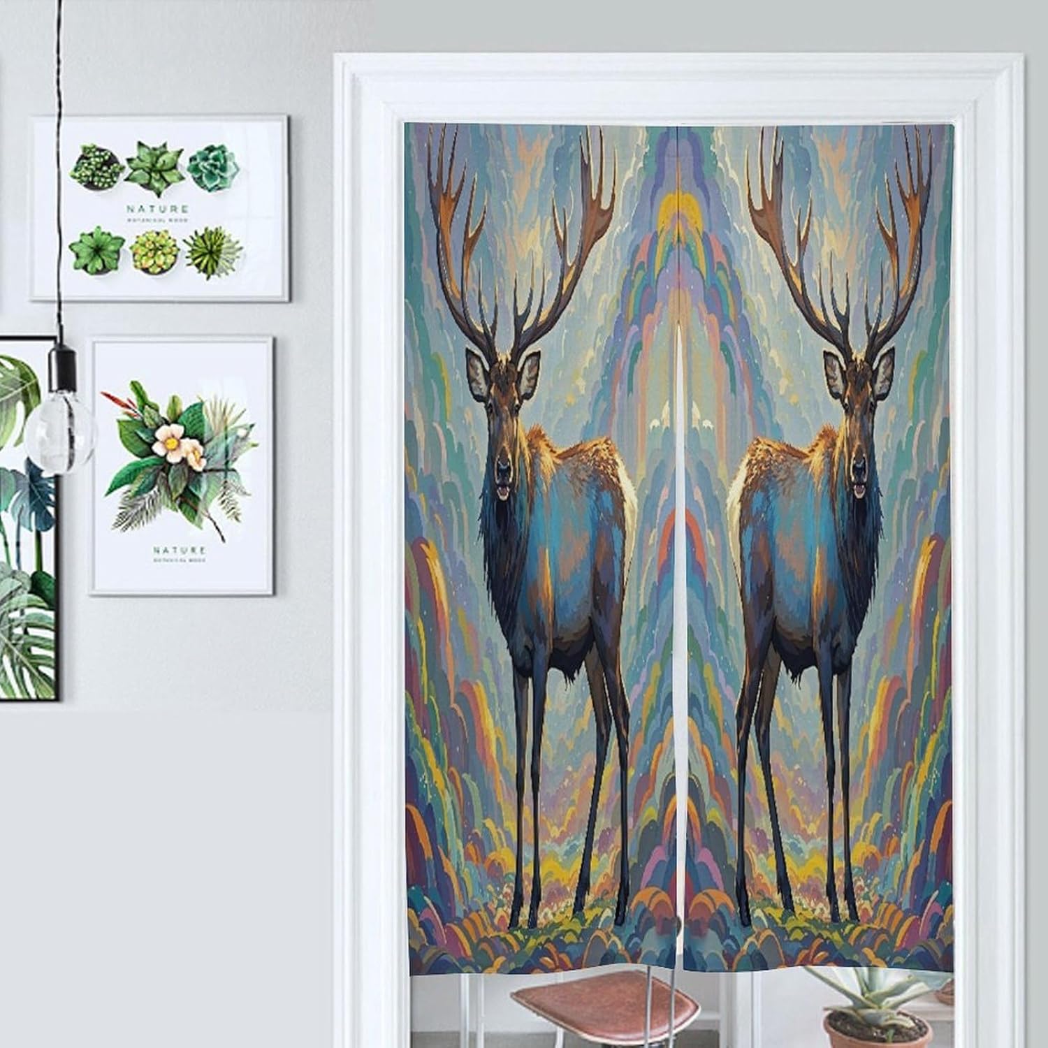 Elk Artwork Door Curtain Printed Doorway Noren Japanese Style Doorway Room Divider Curtains for Privacy Partition Divider Kitchen Home Decorations Wall Hanging
