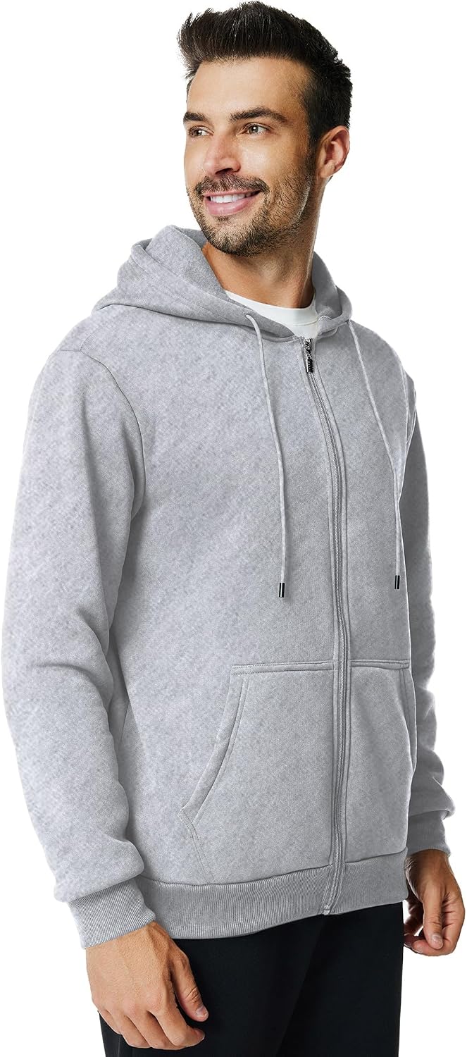 Mens Zip Up Hoodie Long Sleeve Fleece Casual Hooded Sweatshirts Athletic Full Zip Jacket with Pockets