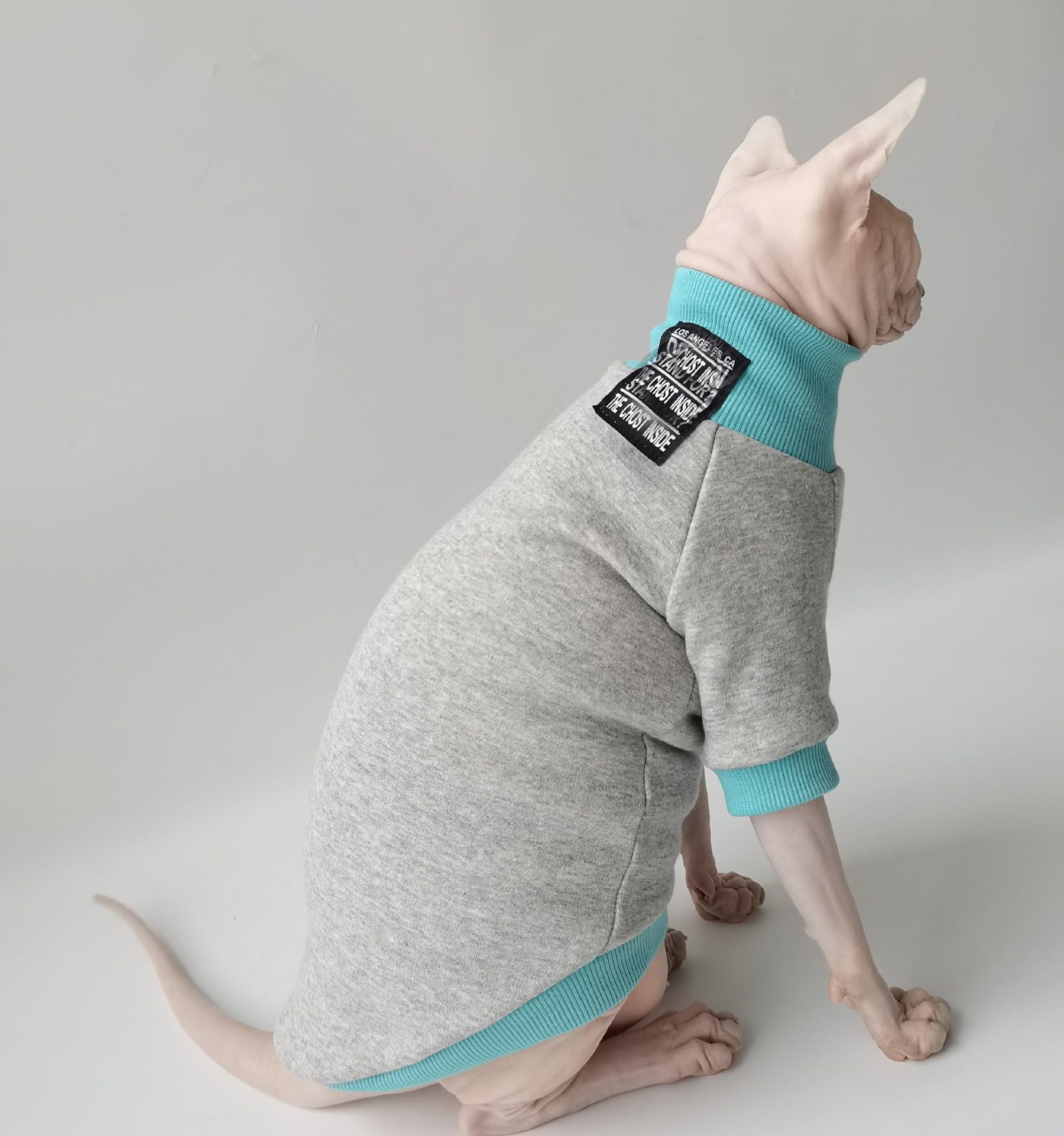 KICLARO Hairless Cat Clothes - Retro Flower Cotton Jumpsuit Pajamas For Sphynx, Devon Rex, Cornish Rex (Navy Blue)