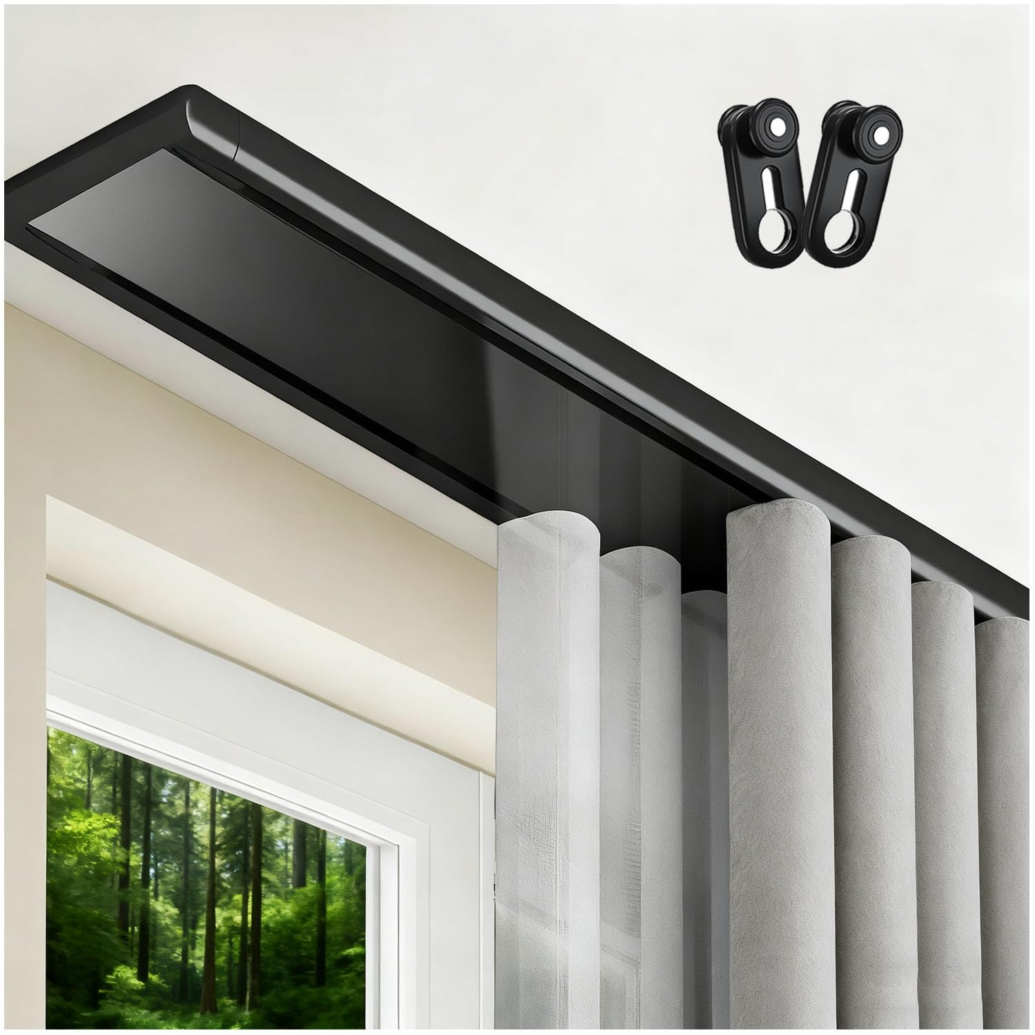 Heavy-Du Black Track System 2-pasmowy uchwyt sufitowy, 100-800 cm, bezgłośny drążek do biura i na balkon, aluminium, długość 110 cm