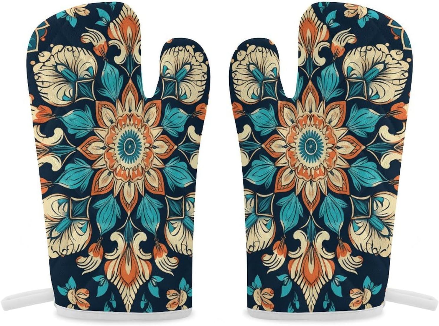 2 Pcs Oven Mitts Heat Resistant Kitchen Gloves Soft Safety Vintage Mandala Flowers Oven Glove for Microwave, Barbecue