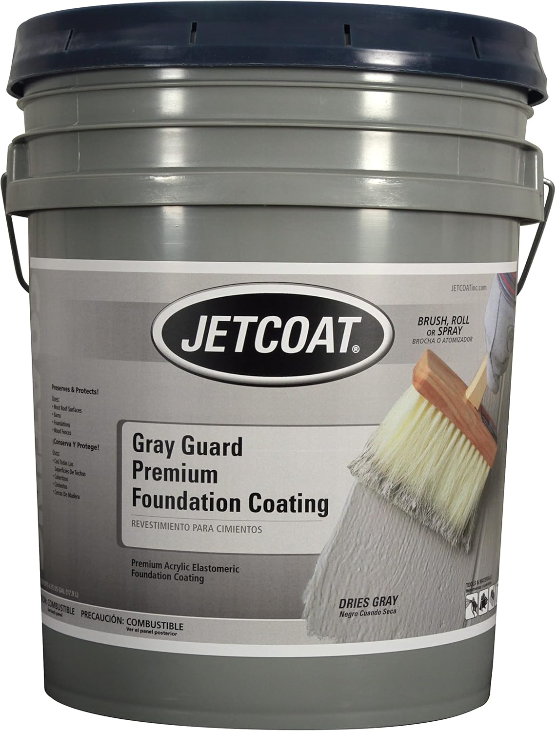 Jetcoat Gray Guard Premium Foundation Coating, Acrylic Elastomeric Seals & Waterproofs Concrete Walls, Insulation Boards, Foam, & Wood, Gray (4.75 Gal.)