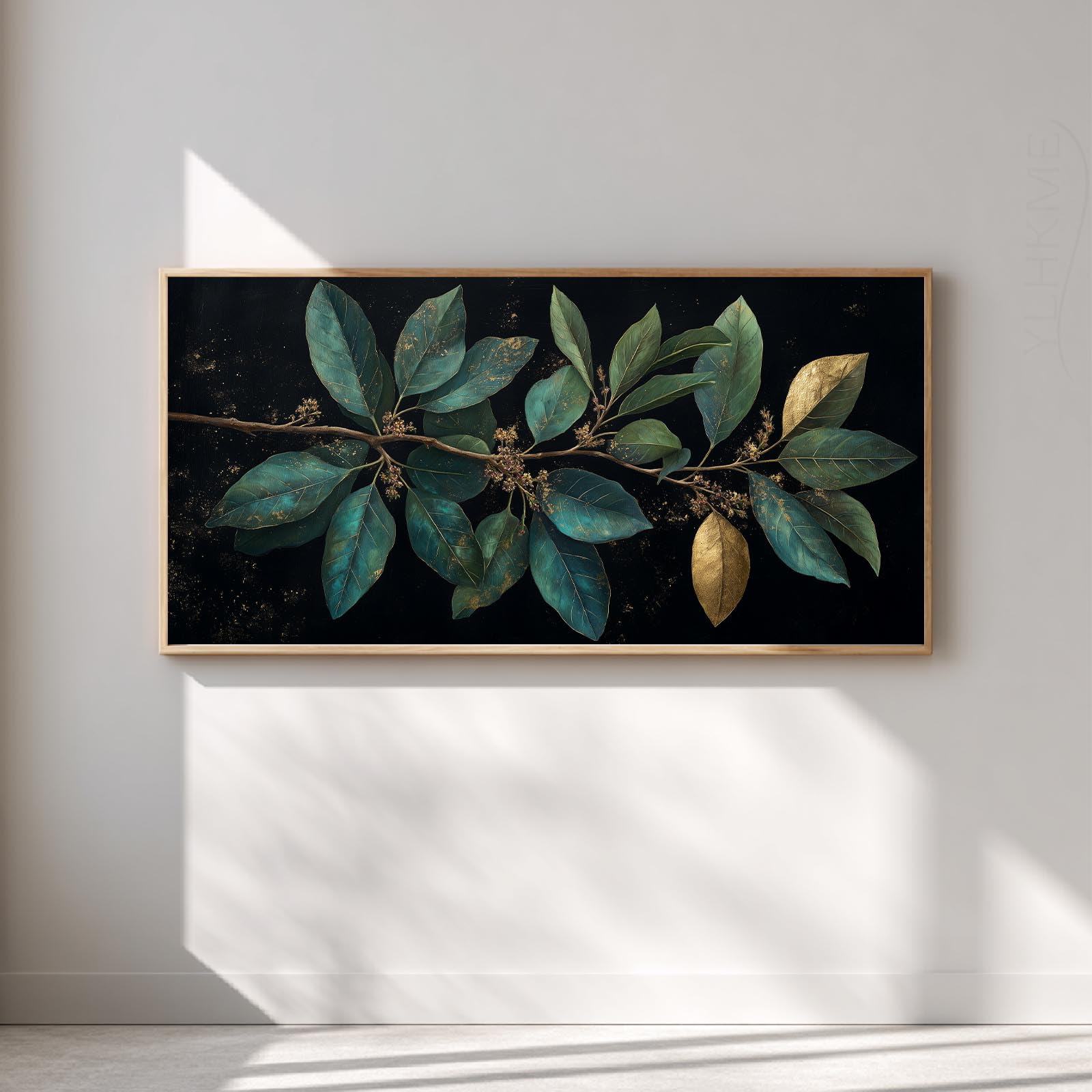 YLHKME Bilder Auf Leinwand, Abstrakt Blätter Gold Grün Leinwandbilder Kunstdruck Wandbilder Für Wohnzimmer Schlafzimmer Wohnkultur Deko (80X160CM,A-Ungerahmt)