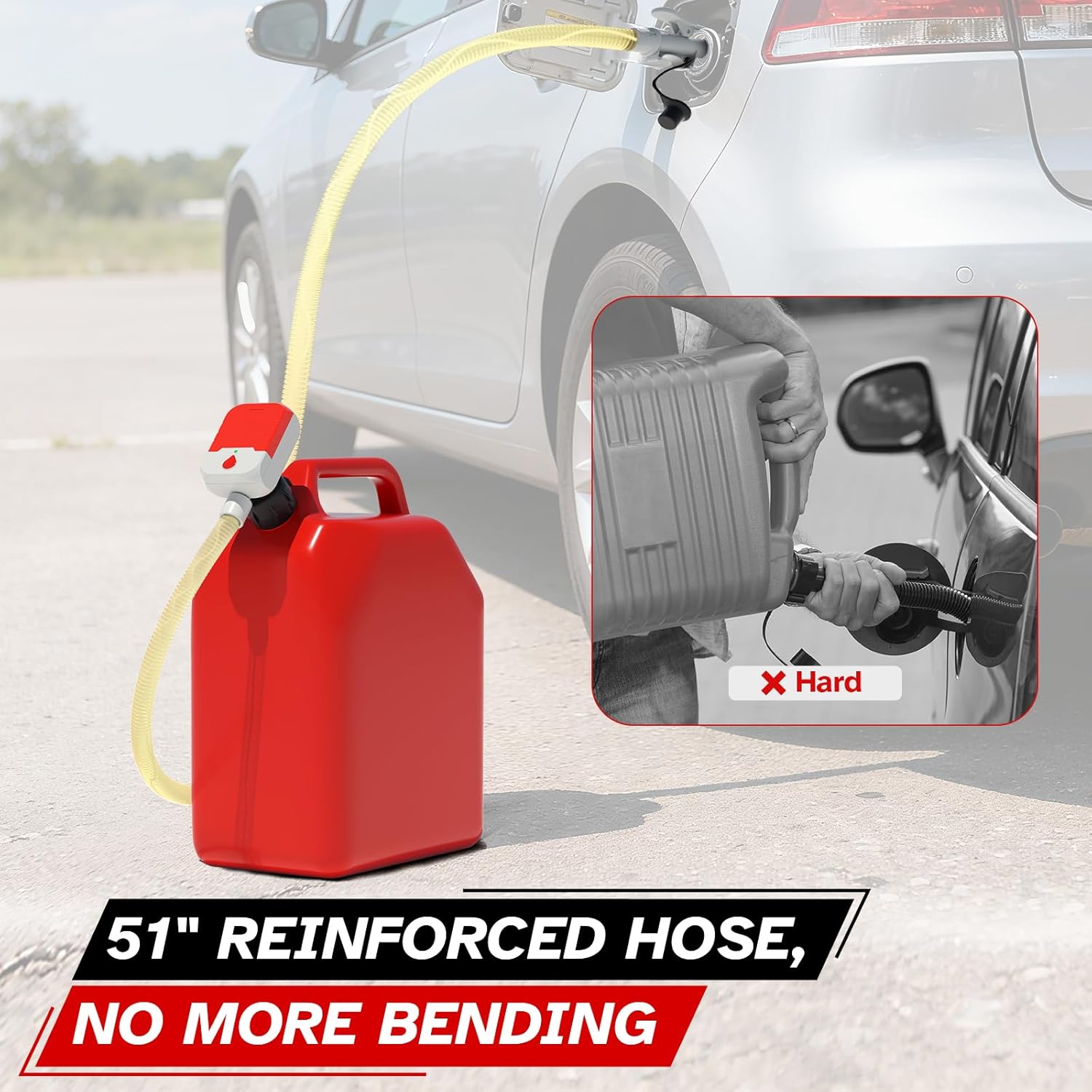 Bonviee Portable Fuel Transfer Pump with Auto-Stop– 3.8 GPM High-Speed Gas Can Pump, 51” Hose, Battery or USB Powered, 4 Universal Adapters, Cordless No-Spill Pump for Gasoline, Diesel & Oil