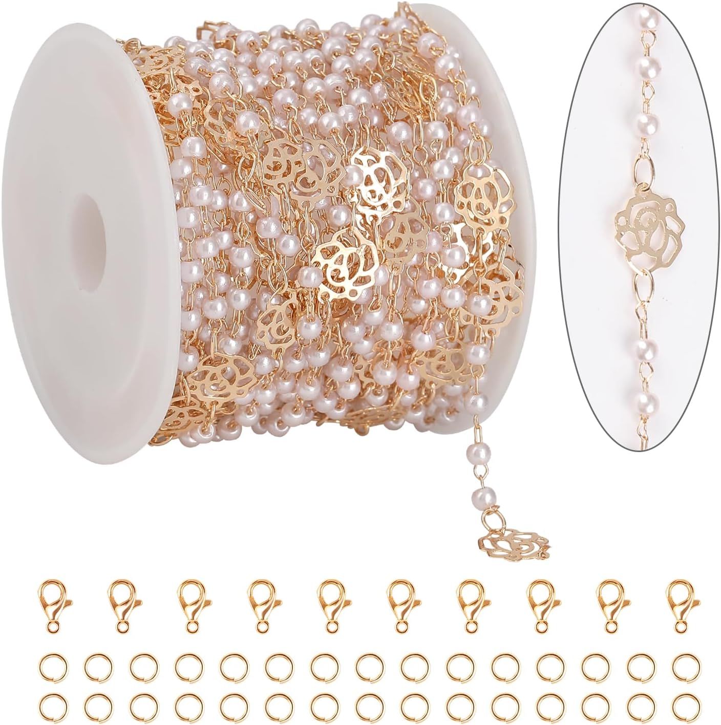 KYUNHOO 13 Feet Mix Colored Rectangular Rhinestone Chain Spool Paperclip Chain Links Gold Plated Chains for Jewelry Making Brass Chain Bulk with Jump Rings and Lobster Clasps