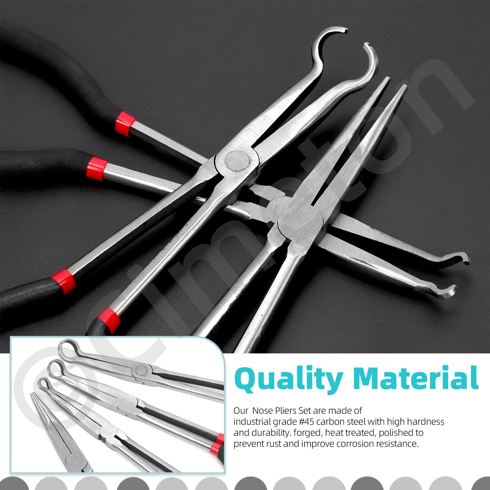 Cimeton 4Pcs 3 Sizes Hose Gripper Pliers Set(1/4", 1/2", 3/4" Dia) with 11" Long Needle Nose Pliers Long Reach Hose Grip Pliers Ring Nose Hose Gripper Pliers Long Reach Pliers for Narrow Spaces - Image 4