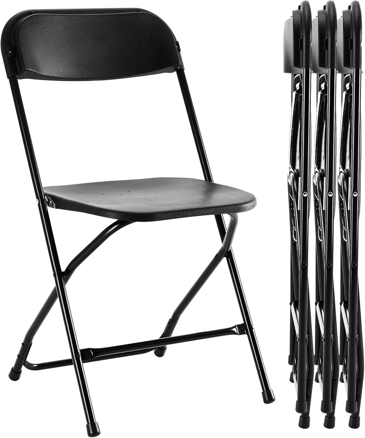 Simple Deluxe 10-Pack Folding Chairs Plastic, Foldable Stackable Portable Chairs with Metal Frame 330lb Capacity, for Indoor Outdoor Use, Commercial Event Chairs for Party, Wedding, Office, Black