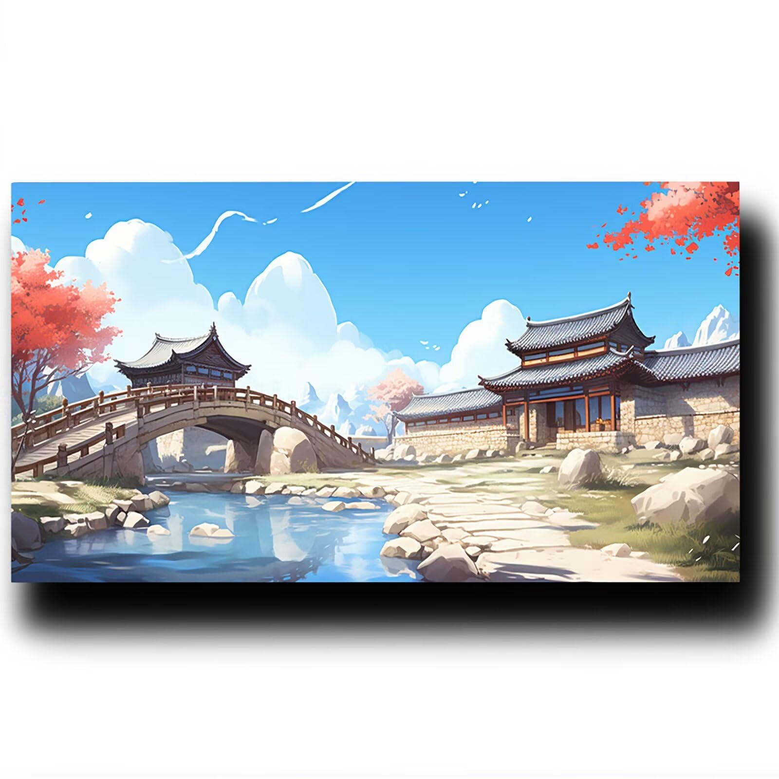 DIY Malen nach Zahlen Erwachsene BrüCke Malen nach Zahlen ab 7 jahre Mädchen Landschaft Kreativ set für Erwachsene mit Leinwand Acrylfarben set und Pinsel,Bastelset zum Bemalen,Wanddeko 80X160cm 7-1-0