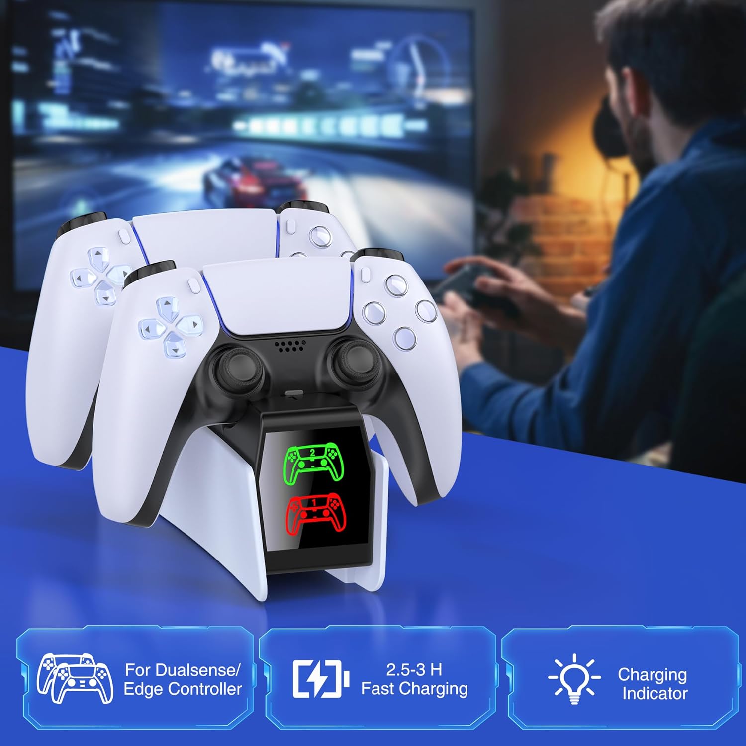 PS5 Controller Charging Station Compatible with PlayStation 5 Dualsense/Edge PS5 Charger Station w USB C Cable & LED Indicator Fast Charging Compatible with Sony PSP Games - Image 8