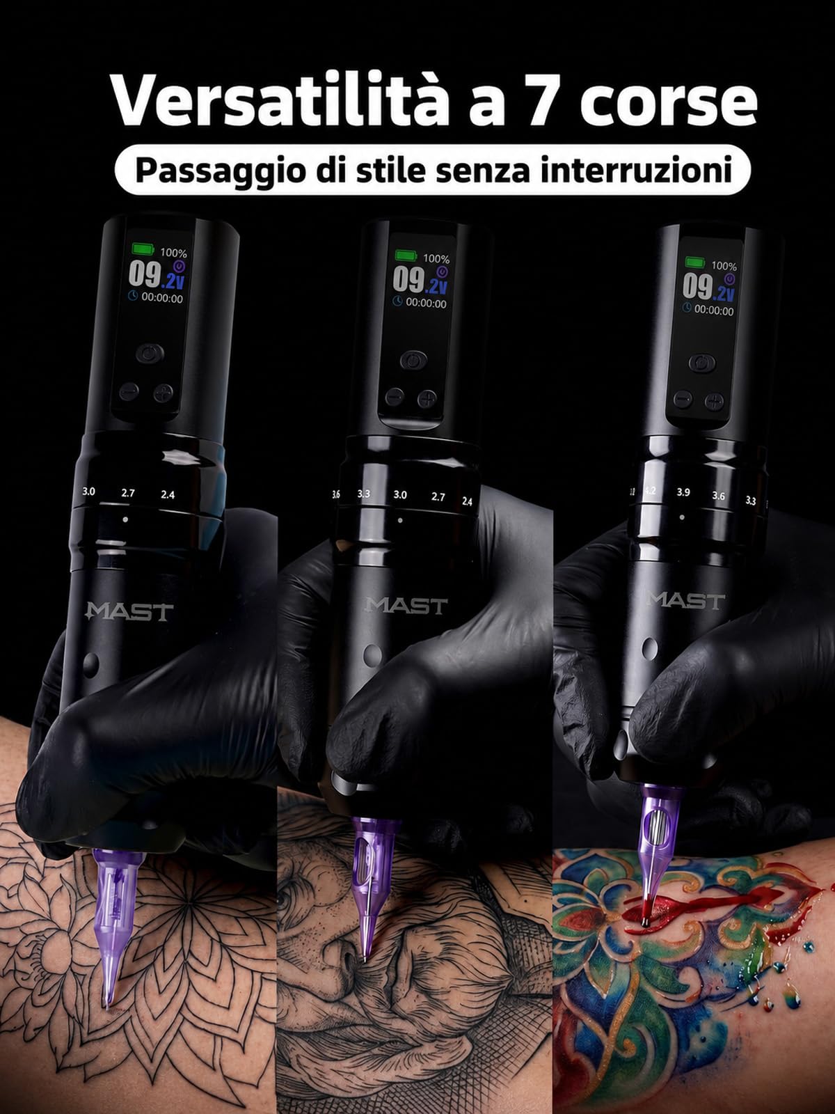 Mast Fold2 Pro Pen Máquina de Tatuaje Rotary Inalámbrica Tattoo Gun 7 Stroke Length de Batería 2000mAh Powerful Motor by Mcore Smart Display Screen para Artistas Profesionales (WQP-076-11)