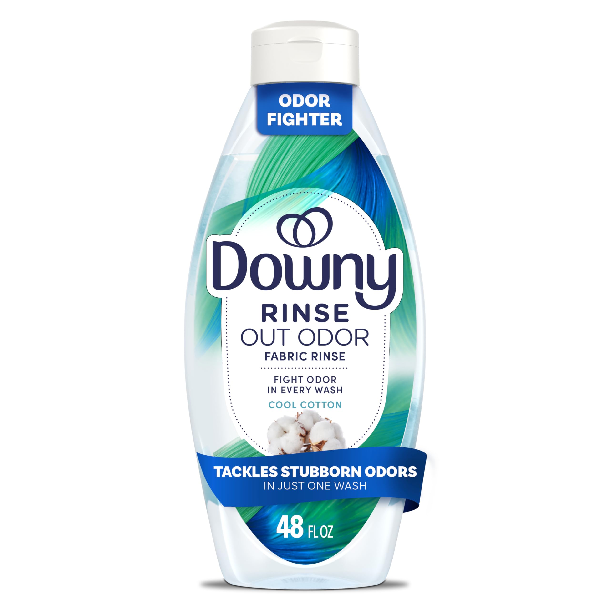 Downy RINSE & REFRESH Laundry Odor Remover and Fabric Softener, Cool Cotton, 48 fl oz, Safe on ALL Fabrics, Gentle on Skin, HE Compatible
