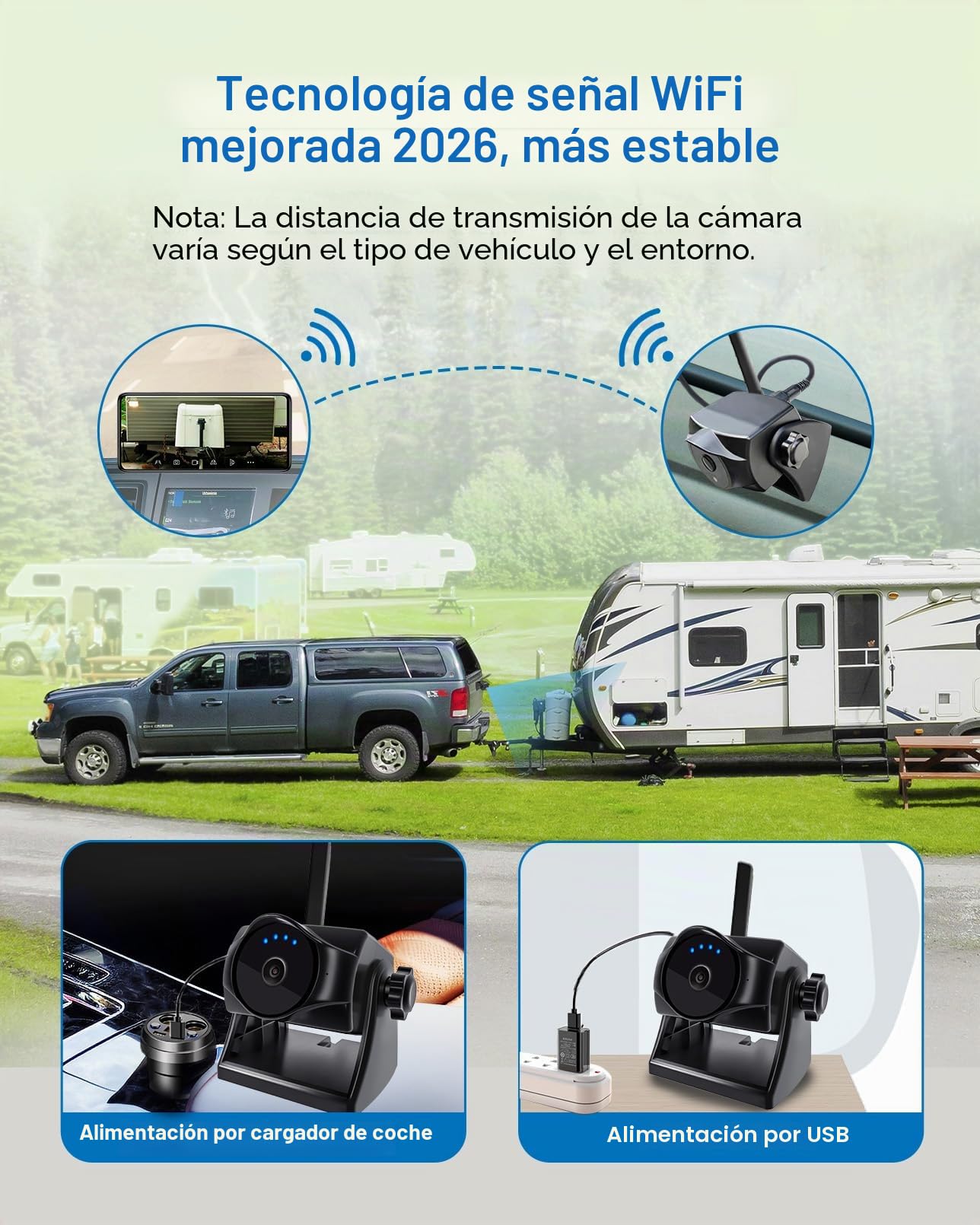 Cámara de visión trasera inalámbrica magnética 1080P, cámara de visión trasera WiFi con batería duradera, 90 días en espera, visión nocturna, IP69K, fácil instalación para camiones, remolques